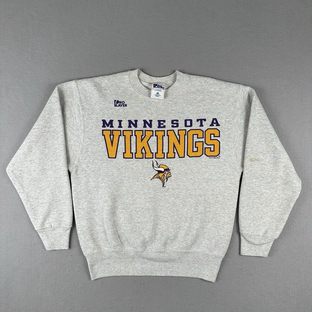 Vintage 90s Minnesota Vikings Sweatshirt Men's Medium Gray Pro Player 1996